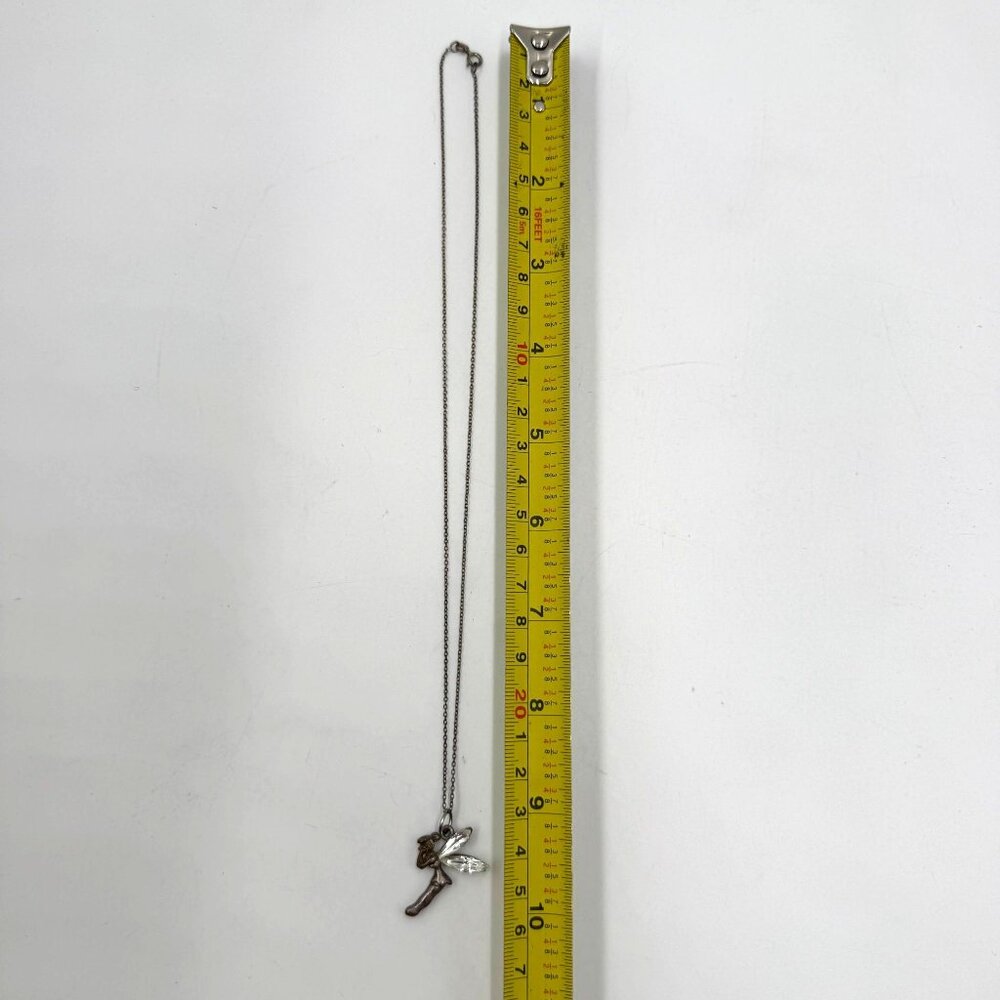 Vtg  Tinkerbell Fairy Pendant Necklace With Crystal Wings 925 Sterling Silver - Picture 3 of 7